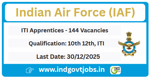 indiangovtjobs's tweet image. ✅ IAF Apprentice Recruitment 2025-26 Apply Online 144 Vacancies | Last Date 30 December

🔗 indgovtjobs.in/2025/12/iaf-ap…

#IAF #Apprentice #ITI #JobAlert
