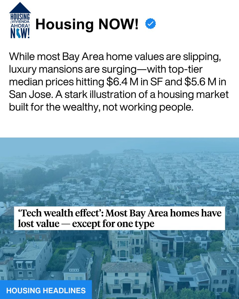 Housing news of the week:

In <a href="/latimes/">Los Angeles Times</a>  by <a href="/KhouriAndrew/">ak</a>, "California Attorney General sues Trump administration to stop homeless housing cuts"
latimes.com/california/sto…

In <a href="/sfchronicle/">San Francisco Chronicle</a> by <a href="/xianleonard/">Christian Leonard</a>, "‘Tech wealth effect’: Most Bay Area homes have lost value — except for one