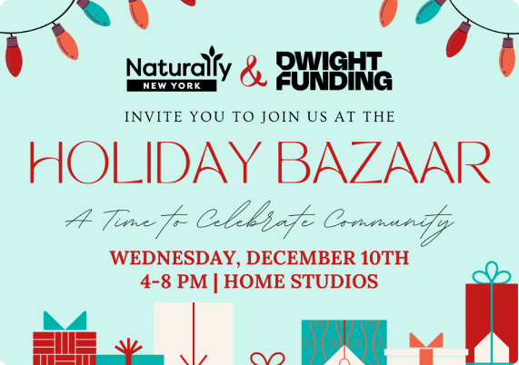DwightFunding's tweet photo. @NaturallyNYC ’s Holiday Bazaar is almost here.

Stop by Home Studios on Wednesday for sampling from 40+ brands and the chance to meet THE founders, operators, and investors leading NYC’s natural products community.

RSVP: https://t.co/wifUYK1K1g https://t.co/bDfrvQqAbe
