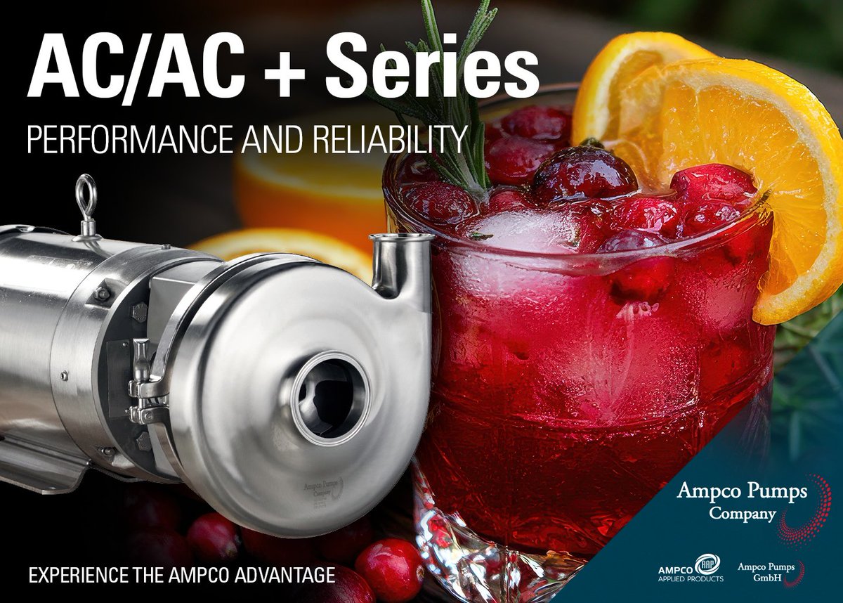 Get your juices flowing w/ the #AmpcoPumps AC/AC+ Series #CentrifugalPump. 

Features a simple &amp; easy-to-maintain #sanitary design. Available in 10 model sizes w/ 4 seal options. 

Known for cost-effectiveness, reliability, &amp; performance.

Learn more: ampcopumps.com/acac-series-pu…