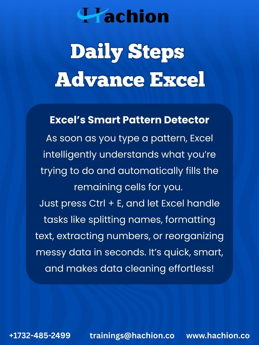 sanna_pra1401's tweet image. Advanced Excel Daily Tip: Flash Fill Magic

Flash Fill is an incredible Excel feature that instantly recognizes patterns in your data. 

#AdvancedExcel #ExcelTips #FlashFill #ExcelDaily #ExcelTraining #DataCleaning #ProductivityTools #ExcelShortcuts #Hachion #HachionTrainings