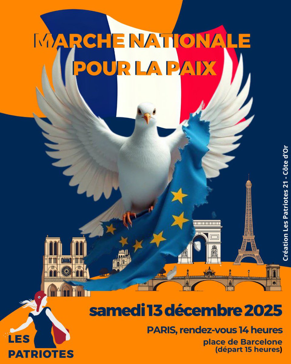 f_philippot's tweet photo. HISTORIQUE ! ⤵️

Samedi 13/12, samedi prochain : la Marche nationale pour la Paix !
Rdv à Paris 14h place de Barcelone (la Marche s’élancera à 15h) !

- Non Macron, on n’ira pas mourir pour l’Ukraine, l’UE et l’OTAN !
- Non on n’acceptera pas le « sacrifice de nos enfants » !
- Oui il faut « abolir l’UE » !

➡️ Stop à l’envoi d’argent et d’armes à l’Ukraine, à la guerre et la corruption !

LA PAIX !
Sortie de l’OTAN et de l’UE. France libre.

Un énorme rapport de forces, une bataille vitale ! 🇫🇷🇫🇷🇫🇷