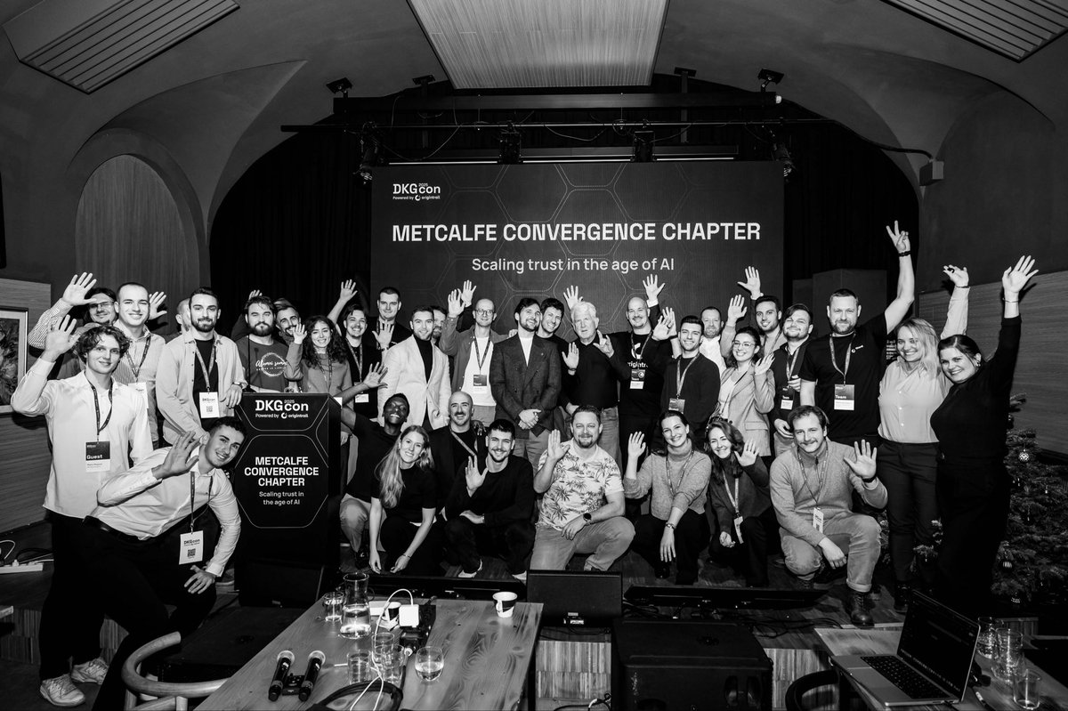 DrevZiga's tweet photo. While the world is diverging, we’re opening a new chapter together with global giants and world-class organizations.

The Metcalfe Convergence Chapter is poised to scale trust in the age of AI by connecting what others isolate and fostering collaboration instead of confrontation.

I was beyond amazed to hear directly from ecosystem members’ representatives at @origin_trail’s DKGcon about just a fraction of the exciting new developments, including:

→ Talent- and oil-rich country building on the DKG  
→ Most ambitious DeSci project with traditional pharma  
→ Continuous protection for 1 billion users
→ @umanitek expanding into B2C
→ Most ambitious roadmap to date  

Huge congratulations to the teams, ecosystem partners, and community—and special thanks to Dr. Bob Metcalfe for inspiring the journey we’re on!