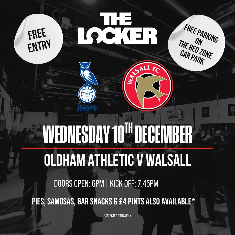 🔒 𝐋𝐢𝐯𝐞 𝐢𝐧 𝐓𝐡𝐞 𝐋𝐨𝐜𝐤𝐞𝐫: 𝐖𝐞𝐝𝐧𝐞𝐬𝐝𝐚𝐲 𝐍𝐢𝐠𝐡𝐭 𝐅𝐨𝐨𝐭𝐛𝐚𝐥𝐥!

Join us this Wednesday as we show our game vs Oldham Athletic live in The Locker

Doors open 6pm - enjoy pies, samosas, bar snacks, £4 pints, and free parking