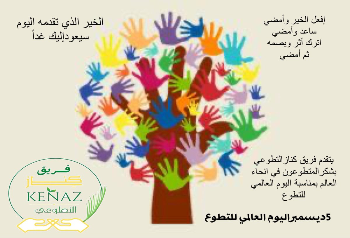 يتقدم فريق كنازالتطوعي 
تحت مظلة جمعية نوارة للترميم إتمام
بمناسبة اليوم العالمي للتطوع
بشكر متطوعات فريق كناز على مابذلوه من جهد ووقت وعطاء متمنين لهم المزيد من التقدم والنجاح
كما يتقدم بشكر المتطوعون في جميع أنحاء العالم