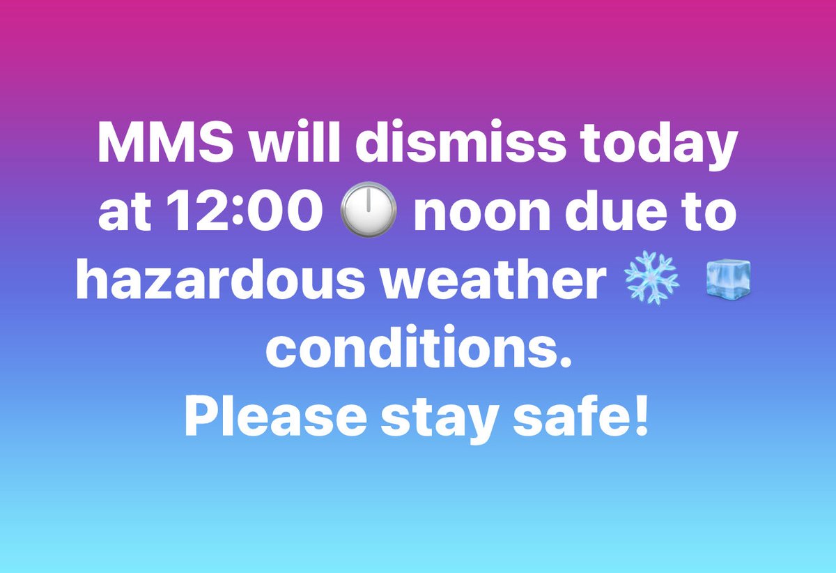 MMS is closing today at noon 🕛 due hazardous weather conditions. Please drive carefully and stay safe! <a href="/WVSnowDay/">WV SnowDay</a> #wvsowday