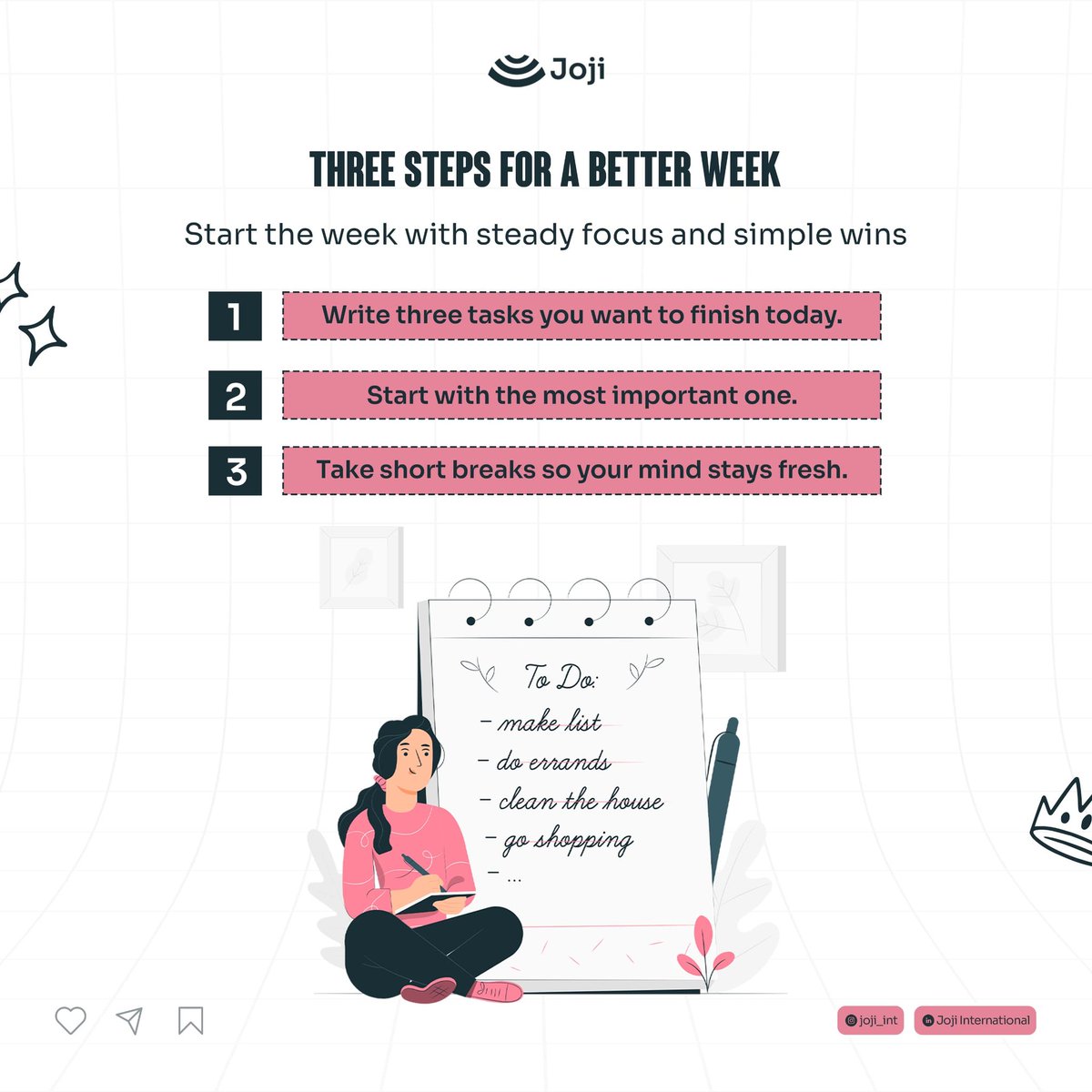 JOJI_INT's tweet photo. GM CT, Start your week with clear steps ✨
Pick your top tasks 

Focus on the one that moves you forward 🚀

Take short breaks to keep your mind steady ☕️
Let today set the tone for a calm and productive week ahead https://t.co/MpbnDJEdO8