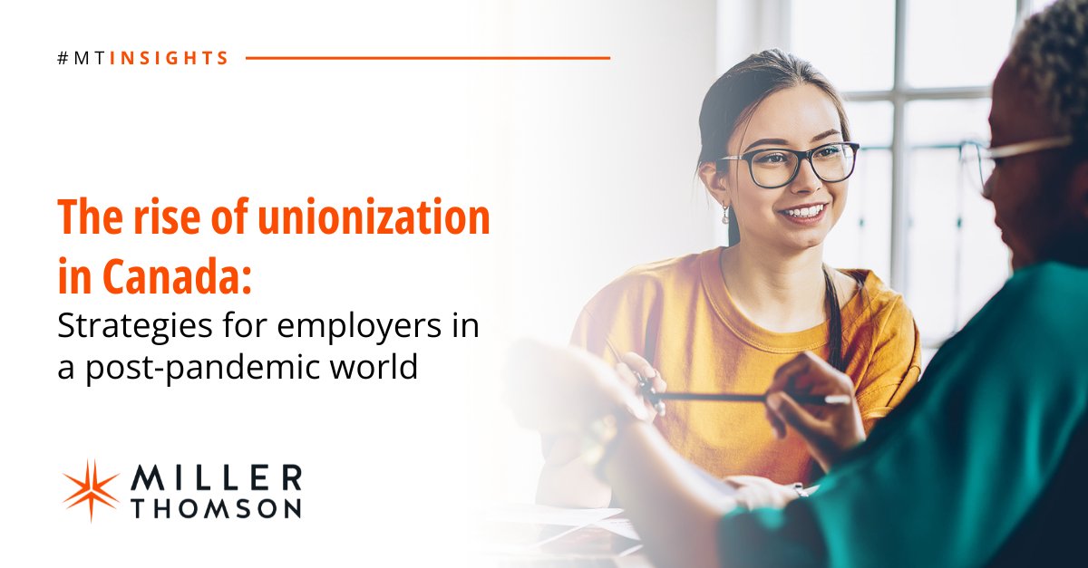 The pandemic changed what employees expect from their employers, leading to a resurgence in unionization efforts across Canada, even in industries once thought to be “immune.” 

Explore how employers can navigate with this trend: millerthomson.com/en/insights/la…