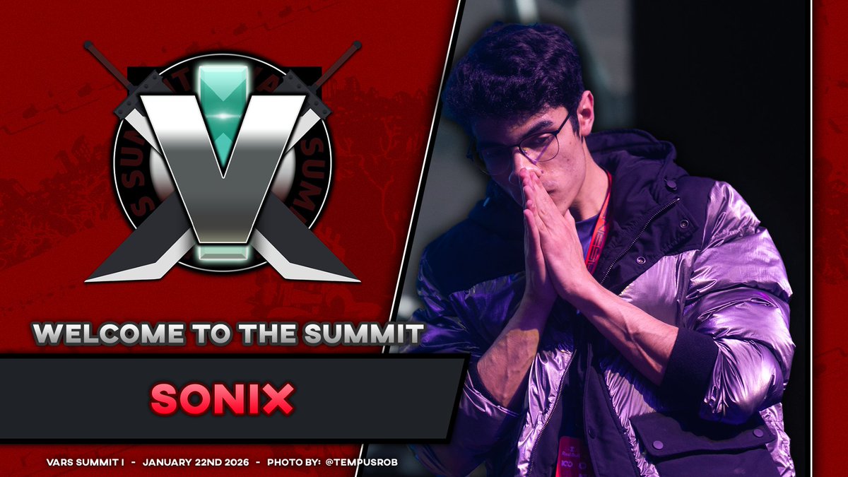 Man broke his second place curse which means it's time to hit the ground running! 17th player to be joining Vars Summit is gonna be <a href="/UltimateSonix/">LG Sonix🇩🇴</a>! Looks like he's plotting something fierce 👀

23 more players left to announce. Almost at the halfway mark! #VarsSummit