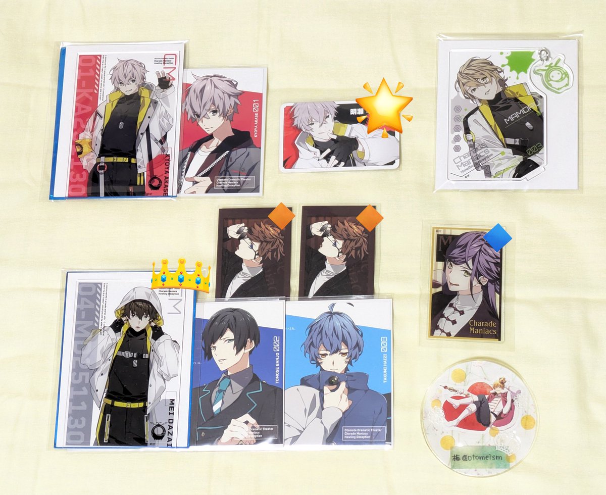 otomeism's tweet image. @1 《交換・譲渡》オトメイト CharadeManiacs シャレマニ

꒰ 譲 ꒱ 画像

꒰ 求 ꒱ 品代(＋送料)
🔶400円/🔷600円/他 定価
or オトドラ✢アクカ→メイ・ソウタ各１

✿一部推しも出しています
✿🌟→キャラまとめて
✿👑→全てまとめて
✿郵送 or 12/13オトふゆ なんば手渡し
✿譲渡はキャラごと優先