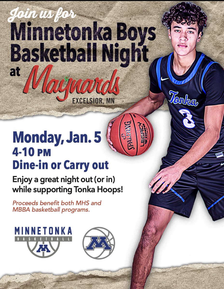 SkippersBB's tweet photo. Mark Your Calendars! 

📅 Monday, January 5th
🕰️ 4:00pm-10:00pm
📍 Maynard’s Excelsior
🍔 Dine-in or Takeout Orders

This is a great opportunity to support Minnetonka HS/Youth Hoops! #AnchorsUp⚓️ https://t.co/JDOkf5p09C