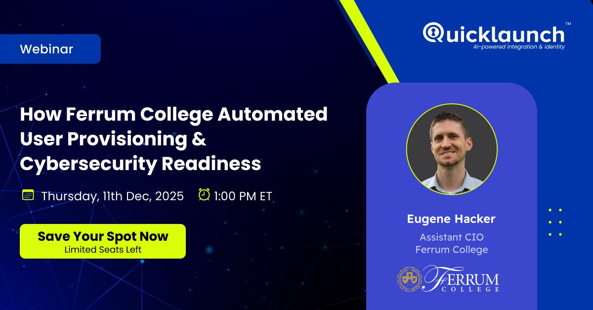 Managing access for students, staff &amp; alumni is more critical than ever.

Join us on Dec 11 at 1 PM ET for a webinar on How Ferrum College Automated User Provisioning &amp; Cybersecurity Readiness.

Speaker: Eugene Hacker, Asst. CIO, Ferrum College

Register: tinyurl.com/2u28ztbe