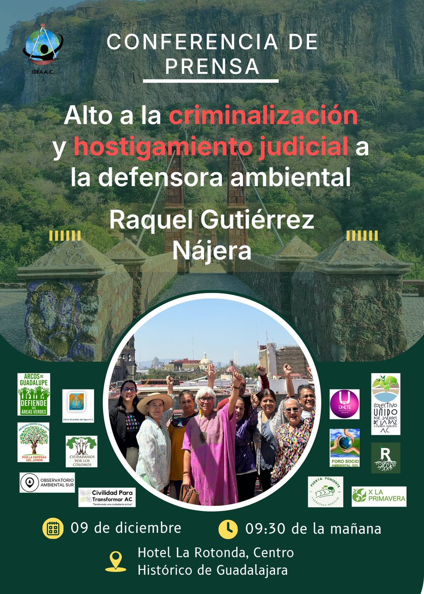 IDEAACMX's tweet photo. El pasado 18 de noviembre, el Juez de Distrito en Materia Penal, ROGELIO LEÓN DÍAZ VILLAREAL, emitió AUTO DE VINCULACIÓN A PROCESO en contra de la defensora ambiental #RaquelGutiérrezNájera, en un proceso plagado de irregularidades, iniciado por Inmobiliaria Lisco y Banco Azteca. https://t.co/2bWMFfN9wi