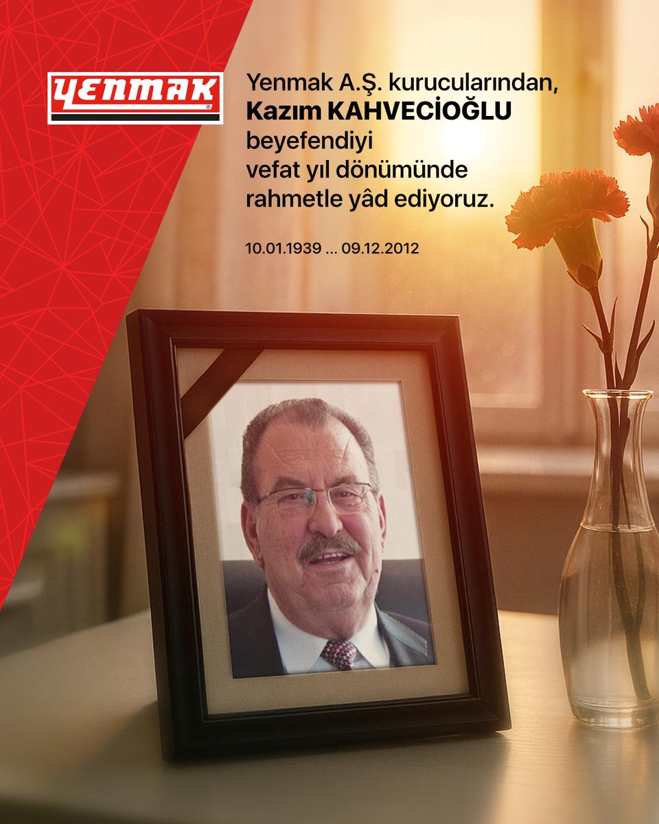 Yenmak A.Ş. kurucularından, saygıdeğer büyüğümüz Kazım KAHVECİOĞLU beyefendiyi vefat yıl dönümünde rahmet ve özlemle yâd ediyoruz.

#yenmak