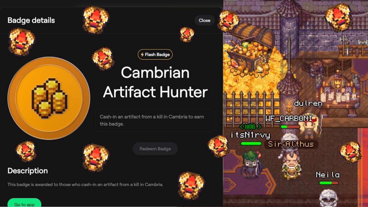 NEW Flash Badge on <a href="/AbstractChain/">Abstract</a> 🚨

Earning this badge might be the most fun challenge on the best on-chain game in the world 🙌

Just jump in, kill some monsters, and hope for that Artifact drop (the red skulls 👀) > Then pull up to Sir Althus in Capital City or New Mortis and