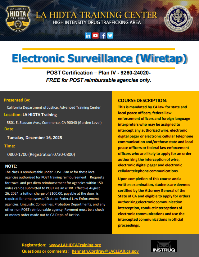 Upcoming courses for next week (week of 12/15/25)! To register or to browse other courses, visit lahidtatraining.org.