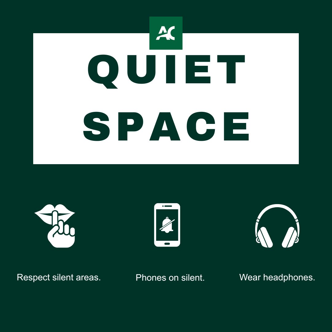 Exam season is here and many of your fellow students will be using the Library to study 👩‍💻

Please keep the noise in the library to a minimum. 

Remember to: 
- keep your voice down 🔈
- respect silent areas 🤫
- silence your phone 🔕
- use headphones for audio 🎧

Thank you!