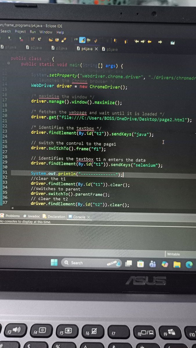 Abhi936089511's tweet image. 🚀 Day 89 of my Continuous Learning

🔹 Learned Frames in Selenium — switching using index, name/id &amp;amp; WebElement + returning to parent/default frame.
🔹 Practiced OOPs concepts

#Day89 #Selenium #AutomationTesting #OOPs #ContinuousLearning #TechJourney #CodingLife