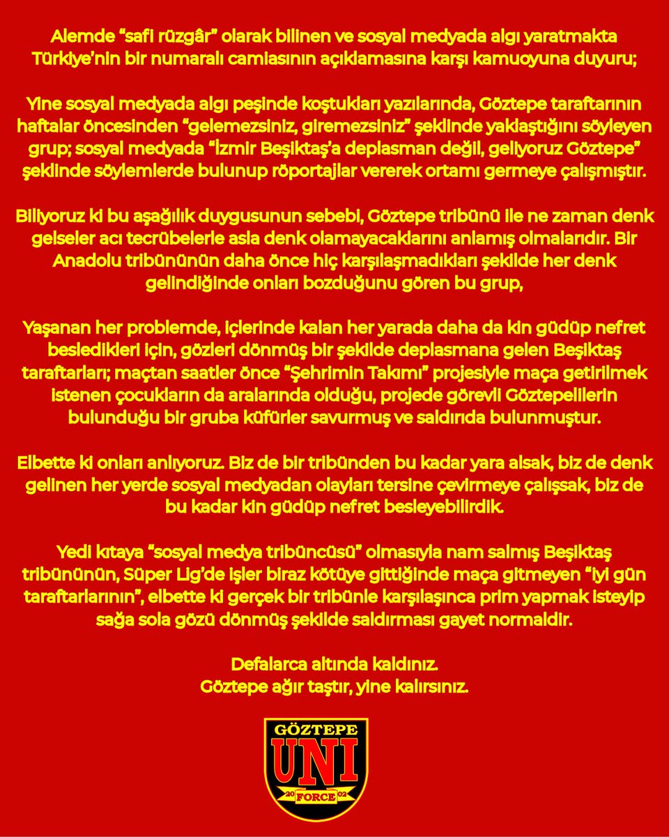 KAMUOYUNA AÇIKLAMA!