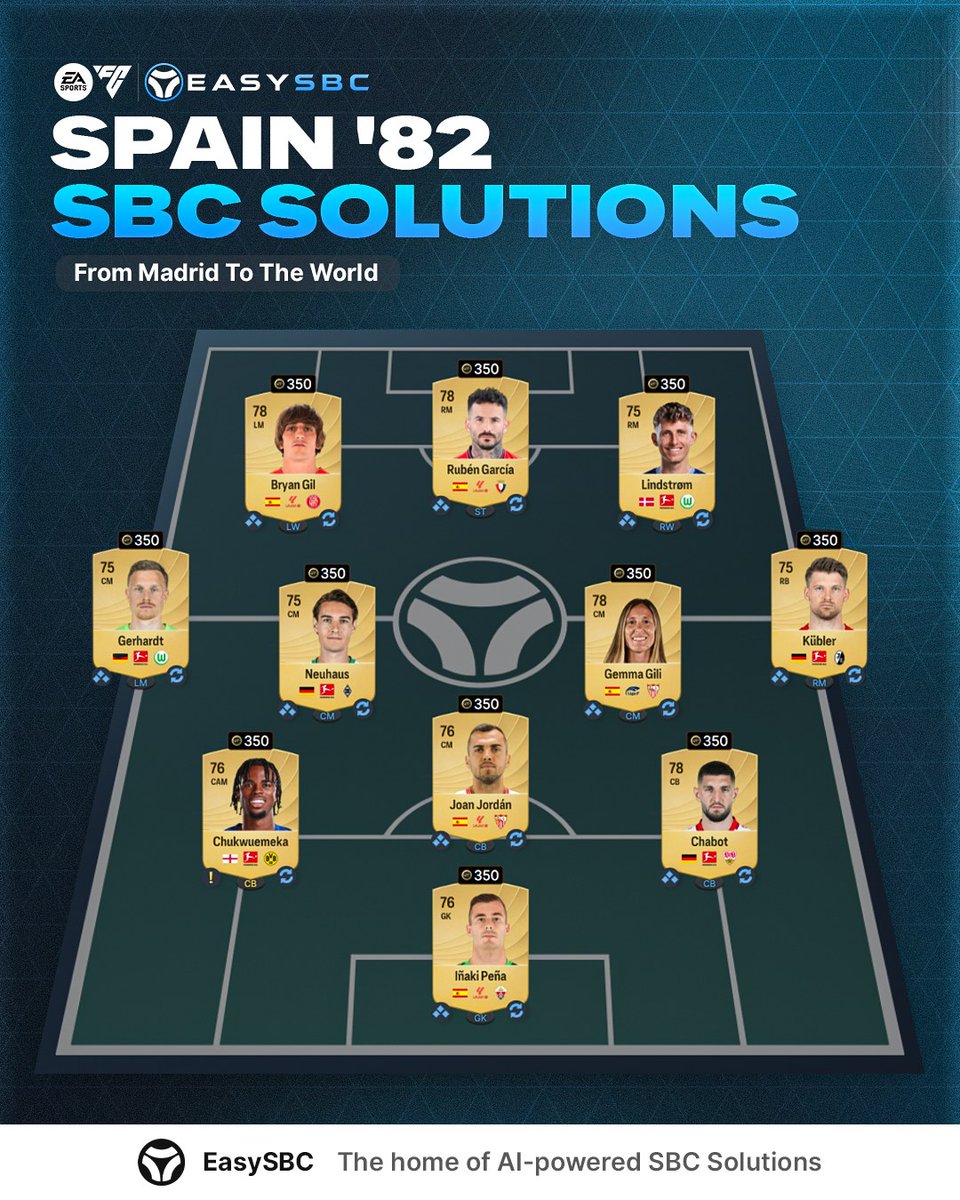 easysbc's tweet image. The cheapest "See you at the Bernabeu: Spain '82" SBC solutions on #FC26 🧩🔥