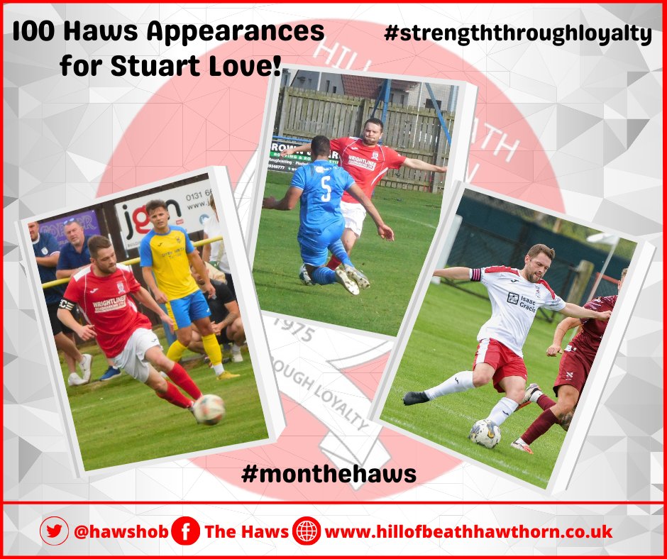 🙌 Haws Player Appearances.....

💯 𝗔𝗣𝗣𝗘𝗔𝗥𝗔𝗡𝗖𝗘𝗦

🎉 Congratulations to Stuart Love for reaching 100 appearances in a Haws jersey against Camelon!

Well done Lovey! 👏🔴⚪️🔴

#StrengthThroughLoyalty #ClubMilestone