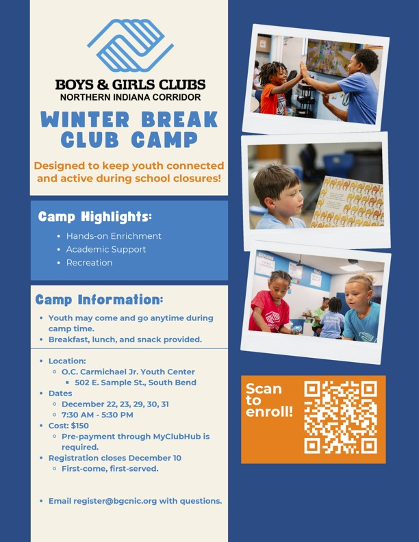 bgc_nic's tweet photo. Looking for Winter Break plans? We’ve got you. Winter Break Club Camp is here!

Anyone in the community is eligible to register for Winter Break Club Camp at the OC Carmichael Jr. Youth Center &amp; White County Monticello Club Site.

Registration Link: https://t.co/VYAlw7f0kE https://t.co/GWRxm1uvw6