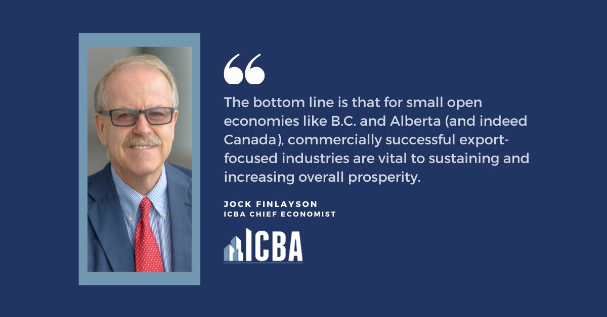 icbabc's tweet photo. Nearly 4MN Canadian jobs depend on exports – including 444K in B.C. and 441K in Alberta. When tariffs go up, paycheques, projects and investment are on the line.

ICBA Chief Economist Jock Finlayson explains why open trade matters for our prosperity: 
https://t.co/eqSh5COcMo https://t.co/vWsfIE6dYm