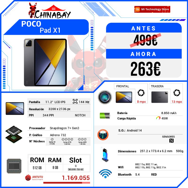 📱 Poco Pad X1  
💶 Precio: 263.37€  
📝 Cod. Promo: IFPXKFX8  
🌐 Link: chinabay.pro/3KJkJIR  

🔴 Snapdragon 7+ Gen 3  
🔘 8 GB RAM  🔘 512 GB ROM  

#PocoPadX1 #Snapdragon #Tecnología #Gadgets #Promociones