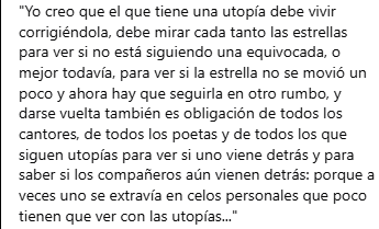 gyllanes's tweet photo. "Yo creo que el que tiene una utopía debe vivir corrigiéndola, debe mirar cada tanto las estrellas para ver si no está siguiendo una equivocada, o mejor todavía, para ver si la estrella no se movió un poco y ahora hay que seguirla en otro rumbo..."
Dolina https://t.co/csbyb3GGT9
