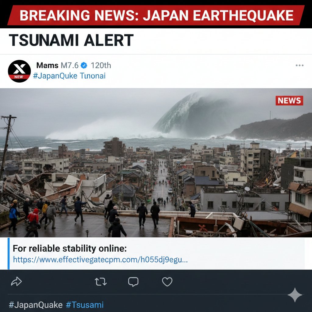 emma709arlo's tweet photo. 🚨 BREAKING: Powerful M7.6 Earthquake hits Japan. Tsunami warnings are in effect. 
​#JapanQuake #Tsunami #earthquake
​➡️ Know more Click here :  
https://t.co/kl8m2hje4r https://t.co/xjt5iUUlkP