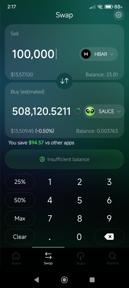 MiCanal17's tweet photo. Testing saucerswap wallet 😎 @saucer https://t.co/dKR23aMucz
