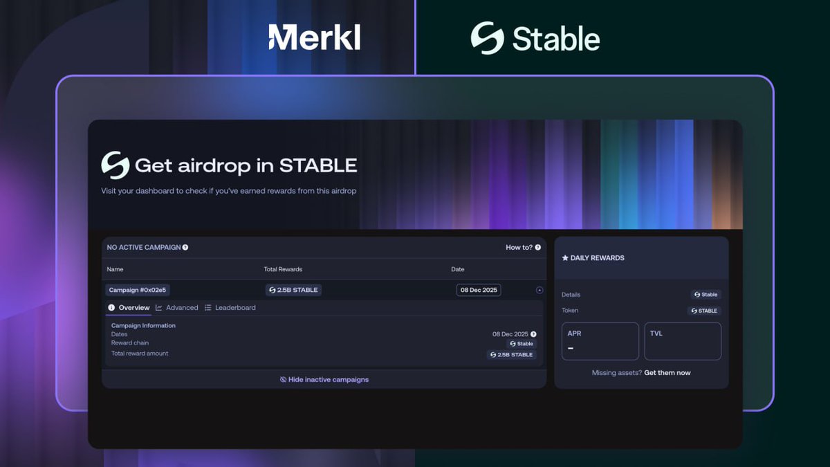 tknscout's tweet photo. 🪂 STABLE 空投已在 Merkl 上线！

快去你的 Merkl 控制面板查看你是否符合空投资格 ⤵️
🔗 https://t.co/3wvcuOuPkM

共有 25 亿枚 $STABLE 代币正在分发给参与预存活动的用户！

#STABLE #MERKL #空投 #链上奖励 #加密交易 #币圈热点 @STABLE https://t.co/SftQtefSB8
