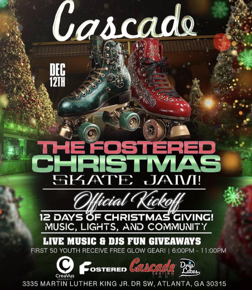 CreaVus_'s tweet photo. We’re honored to partner with Drip Laces and Cascade Skating to launch Fostered Foundation’s 12 Days of Christmas initiative. 

Join us on December 12th, as every dollar raised from 6–8 PM will directly fuel their holiday impact. 🎄✨ https://t.co/WGGrhfCTIz