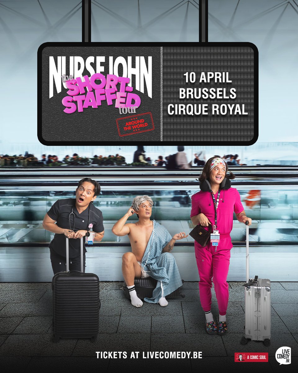 LiveComedybe's tweet image. For the first time ever, Nurse John is coming to Brussels!
Join us on 10 April 2026 at Cirque Royal for a night of brutally relatable comedy about life in healthcare and the service industry. Tickets go on sale Friday 12 December at 10 AM via LiveComedy.be/nursejohn