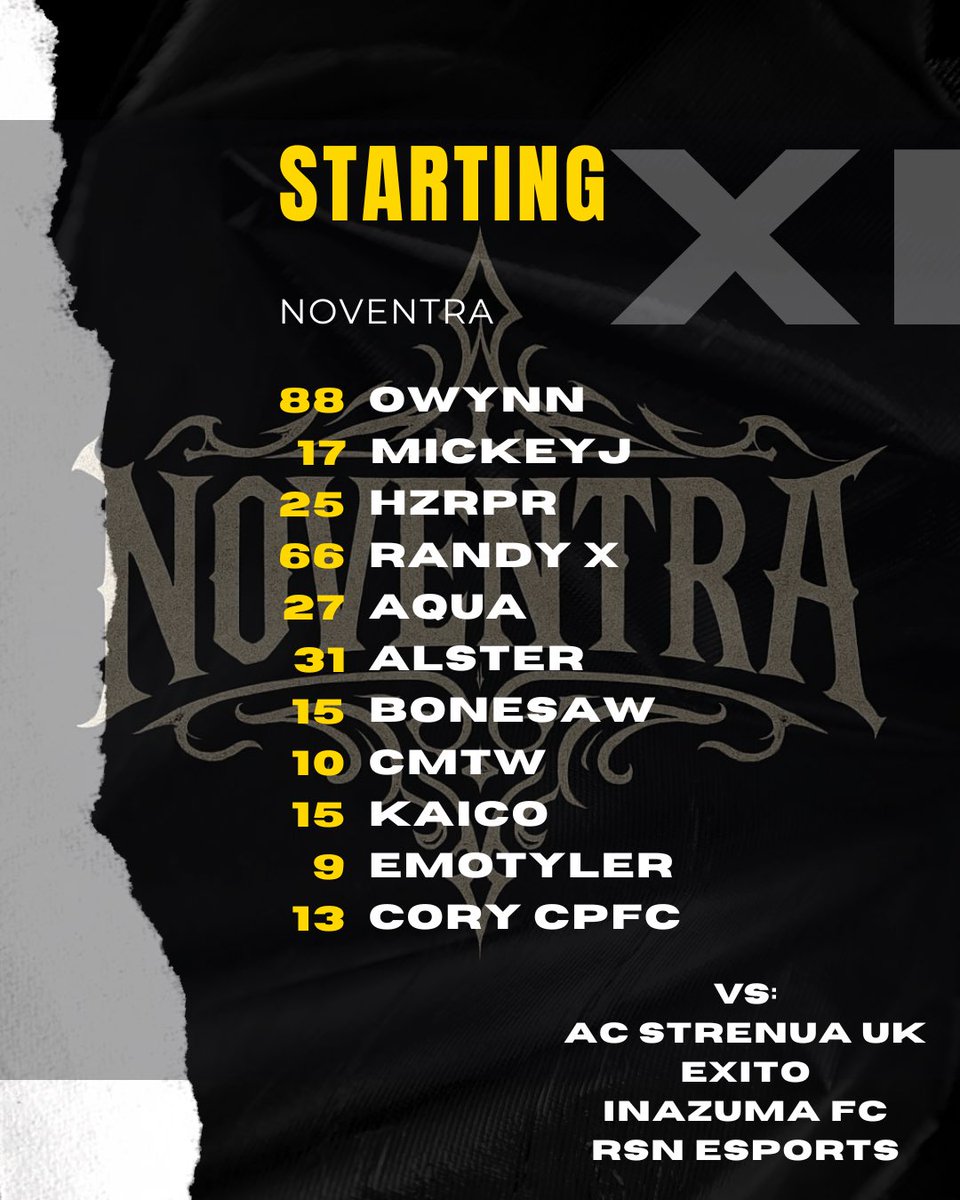 MATCHDAY

The Pro Series QFs are upon us - live <a href="/proclubs_weekly/">Pro Clubs Weekly</a> vs Exito, with games in <a href="/VPGUK/">VPG United Kingdom</a> and <a href="/OfficialVPG/">Virtual Pro Gaming</a> Championship as well

If only we could have a consistent XI

#Noventra