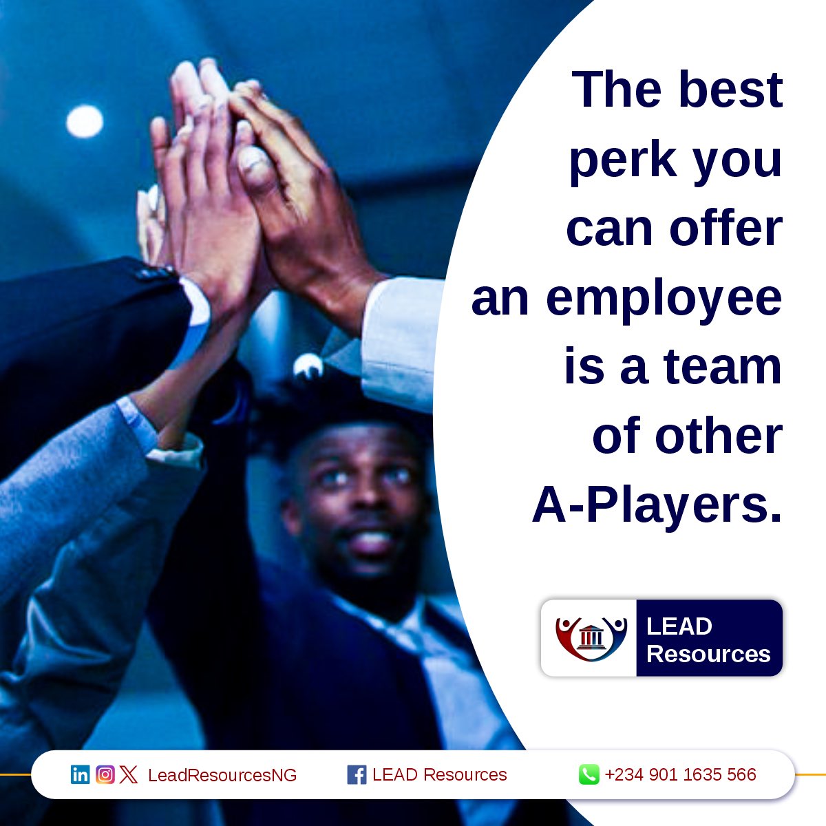 LeadResourcesNG's tweet photo. Your team is your greatest asset if you build it intentionally.

A-Players stay where A-Players exist.
That’s what Talent Streaming creates.

#Talentstreaming #APlayers #Leadership https://t.co/xlvgZ6tUAf