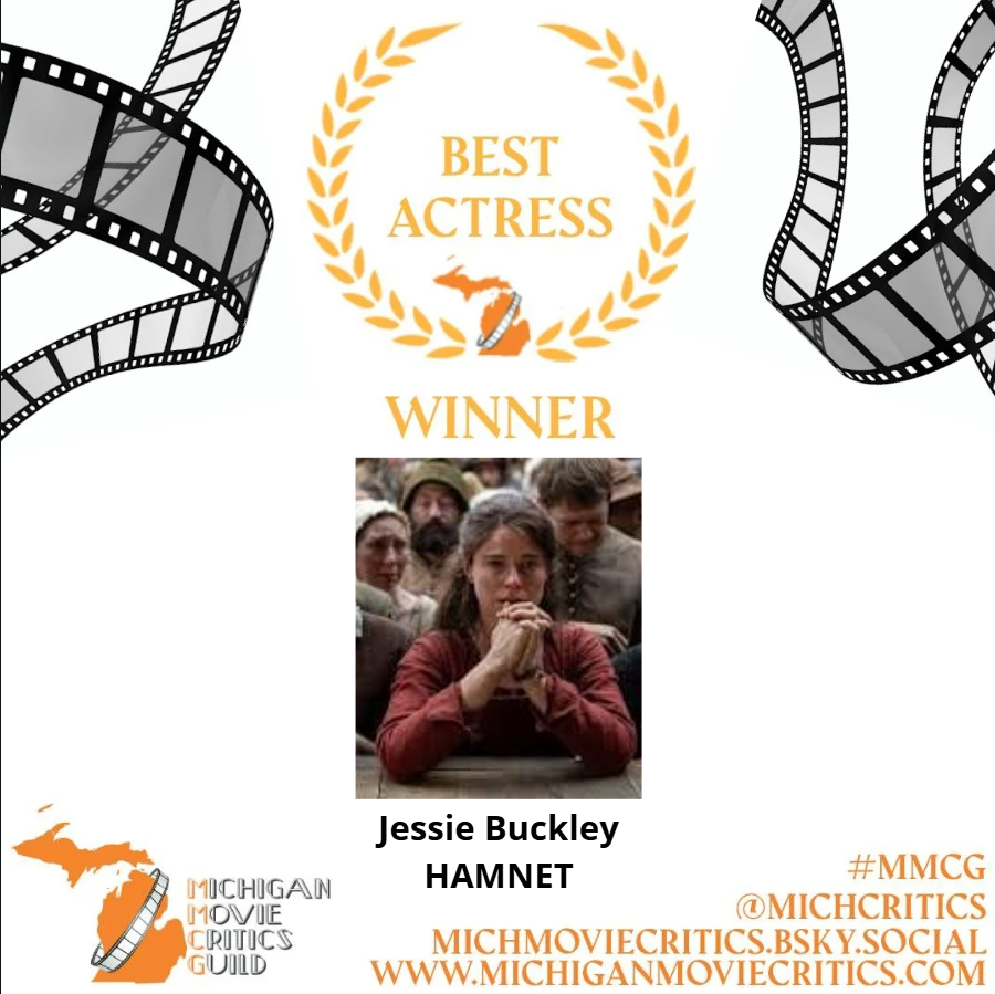 MichCritics's tweet photo. The #MMCG award for BEST ACTRESS goes to...

#JessieBuckley @FocusFeatures @hamnetmovie #Hamnet https://t.co/bWjGwQI9be