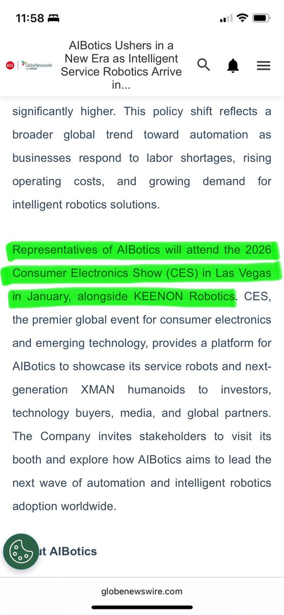 $AIBT News out today, arrival of the first shipment of service robots from KEENON Robotics in Tel Aviv

AIBT trades at a $1M market cap with a major partnership with Keenon Robotics

AIBT reps will also be alongside KEENON at CES 2026

“AIBotics intends to announce a strategic