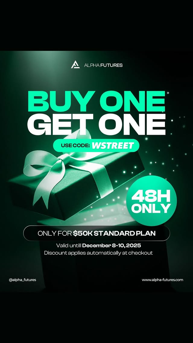 TheWillStreet_'s tweet photo. 🚨 CRAZIEST ALPHA FUTURES DEAL I’VE EVER SEEN 🚨
Honestly this should’ve been their Black Friday sale but whatever… take advantage while it’s live.
With my code WSTREET you get 10% off plus the wild part:

Buy ONE 50K Standard challenge and you actually get TWO.
Yes… 2x50K for $71 instead of $142.
Or even crazier: 4x50K for $142 instead of $316.