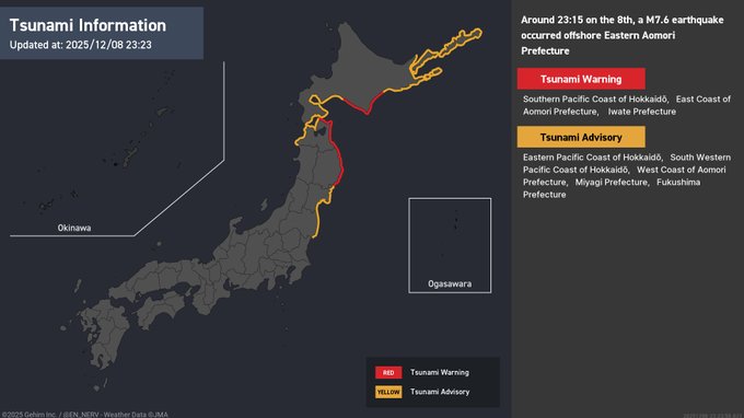 vstechsolution's tweet image. Breaking: 7.6 earthquake rocks Japan; tsunami advisory now a full warning.
#Tsunami || #earthquake #Japan