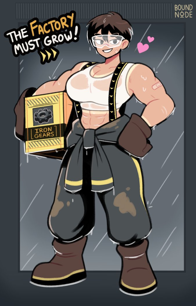 BoundNode's tweet image. I love playing factory games (Factorio, Satisfactory etc...) and was inspired to make a Tomboy factory worker character
