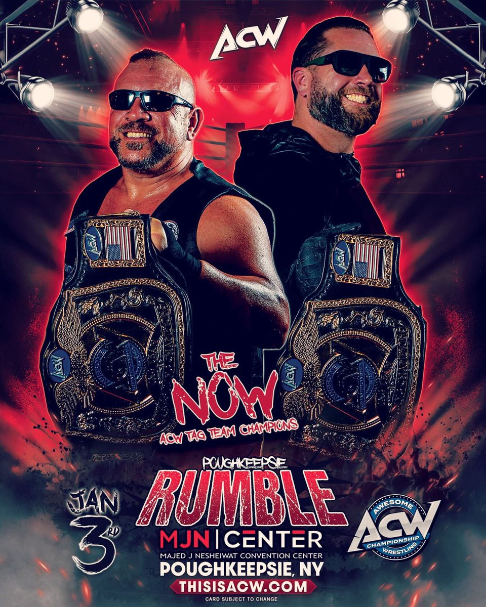 January 3rd, we return to Poughkeepsie as CHAMPIONS. And we will be teaming with our mentor <a href="/THETOMMYDREAMER/">Tommy Dreamer</a> to vanquish <a href="/DannyMaff1/">DannyMaffWrestling300</a> <a href="/ShawnDonavan01/">𝔾ℝ𝕀ℤℤ𝕃𝔼𝔻 𝔼ℕℍ𝔸ℕℂ𝔼𝕄𝔼ℕ𝕋 𝕍𝔼𝕋𝔼ℝ𝔸ℕ</a> and <a href="/SoSaysShernoff/">Josh Shernoff</a> FOREVER. 

Thisisacw.com for the show lineup and tickets!