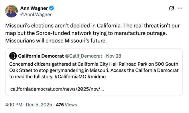 My opponent <a href="/AnnLWagner/">Ann Wagner</a> accidentally deleted this post with her not knowing there is a town called California, Missouri. I can’t wait to see how she reacts when she finds out about Cuba and Mexico, MO! George Soros isn’t the problem. It’s Republicans who don’t even know their own