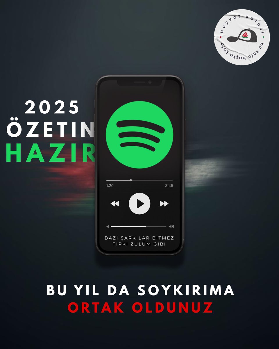 Spotify, açıkça sergilediği İsrail yanlısı tutumuyla soykırımın finansörleri arasında yer almaktadır.

Ödediğiniz her abonelik ücretinin, İsrail'e mühimmat desteğine dönüşmesine izin vermeyin.
#Spotify2025