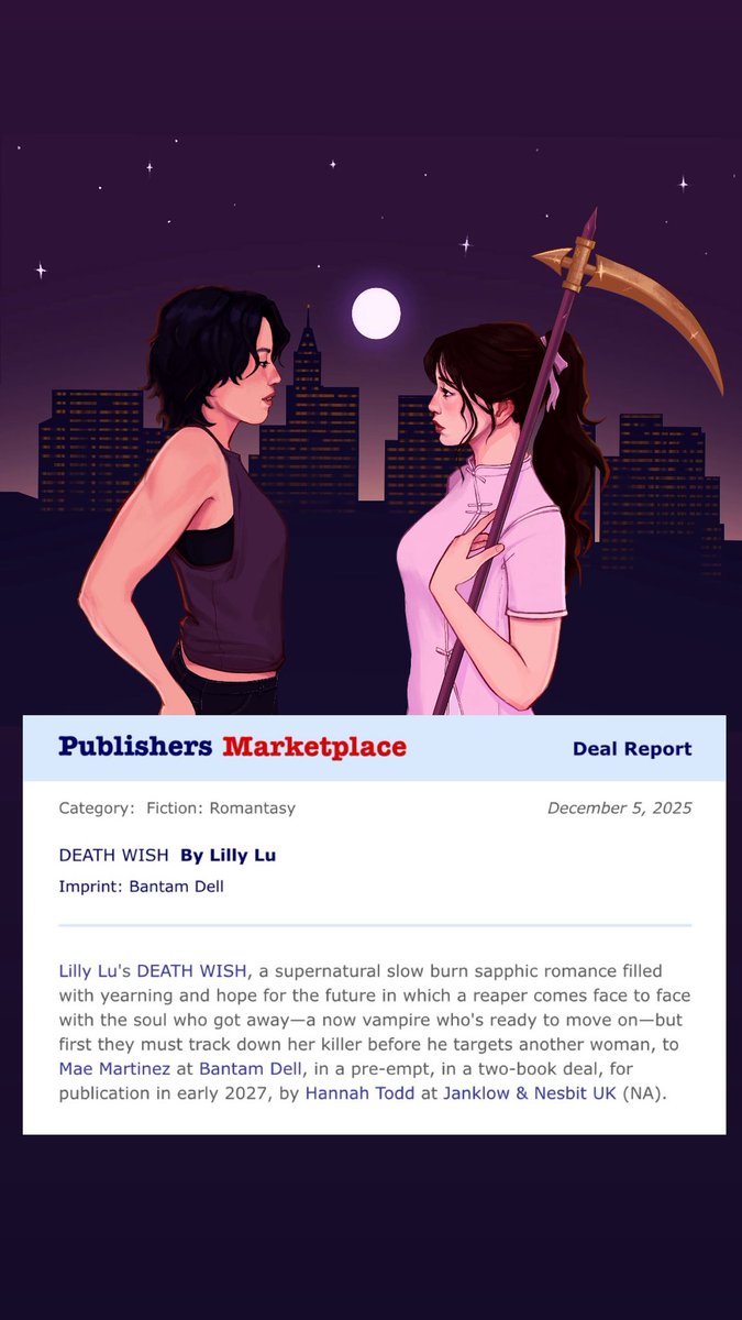 THE NEWS IS OUT! My supernatural sapphic romance is getting published by <a href="/penguinrandom/">Penguin Random House 🐧🏠📚</a> 💫💗🧛‍♀️

This one’s for the gaysians, diaspora daughters, Los Angeles, found family, folks fighting against societal “should”s, folks who think “hey, we deserve better.” #WritingCommunity