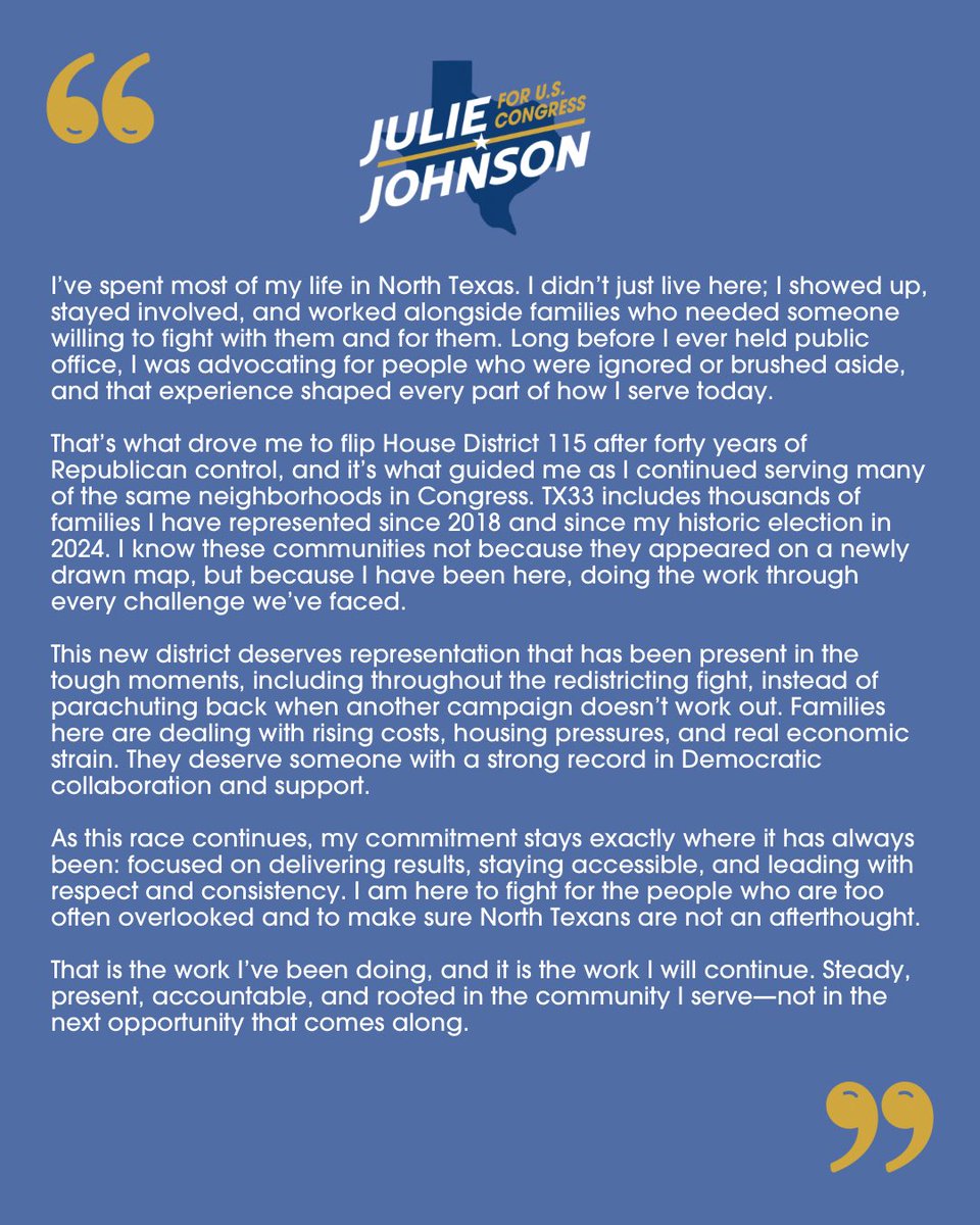 juliejohnsonTX's tweet image. I’ve spent most of my life in North Texas. I didn’t just live here; I showed up, stayed involved, and worked alongside families who needed someone willing to fight with them and for them. Long before I ever held public office, I was advocating for people who were ignored or…