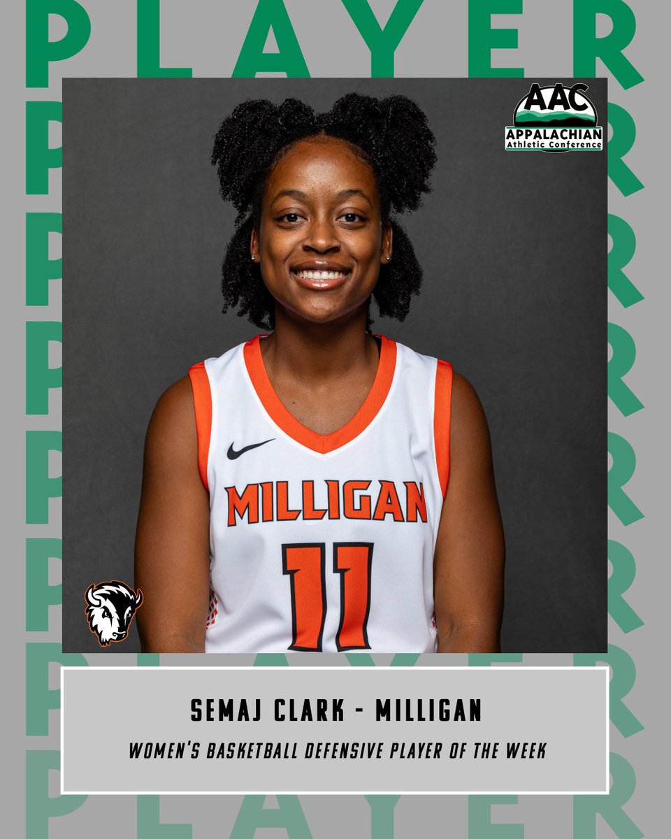 AACsports's tweet image. Congrats to this week's #AACWBB Players of the Week!

Defensive - Semaj Clark, @MilliganBuffs 
Offensive - Brinkley Kate Reed, @TMUBears 

➡️ bit.ly/4iGIC08

#NAIAWBB | #ProudToBeAAC | #TheRightWayToPlay
