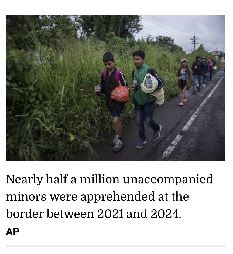 Nearly 500k unaccompanied minors under the age of 18 were apprehended at borders between 2021 &amp; 2024, overwhelming the immigration system. Taxpayers spent more than $23 billion on a network of government agencies, construction companies &amp; nonprofits charged with finding them a