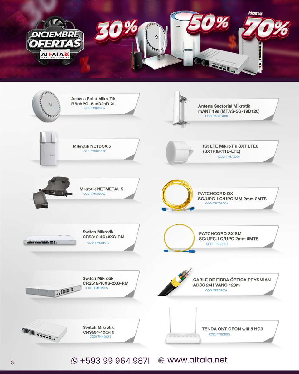 🎉 ¡Diciembre = DESCUENTOS! 🔥
Aprovecha ofertas del 30%, 50% y 70% en productos seleccionados.
Tecnología poderosa a precios irresistibles.
📲 +593 99 964 9871
✨ ¡No te quedes fuera!
#Altala #DiciembreDeOfertas #Tecnología #Descuentos #Cudy #Conectividad