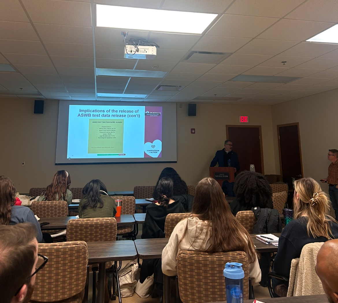 UofISocialWork's tweet photo. Dec 2nd, Joel Rubin, the NASW-IL Executive Director, and Candace Gingrich, the Community Engagement Manager, visited the School of Social Work to discuss licensure, advocacy day, and NASW membership benefits, as well as other topics related to policies impacting social workers.📣 https://t.co/i2OykpZgHg